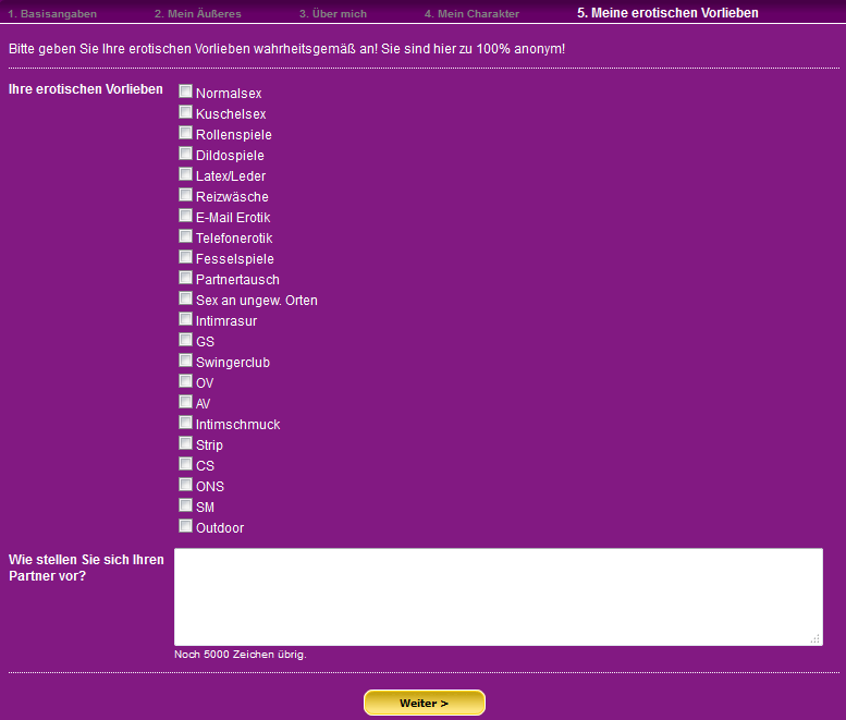 Abfrage erotischer Vorlieben